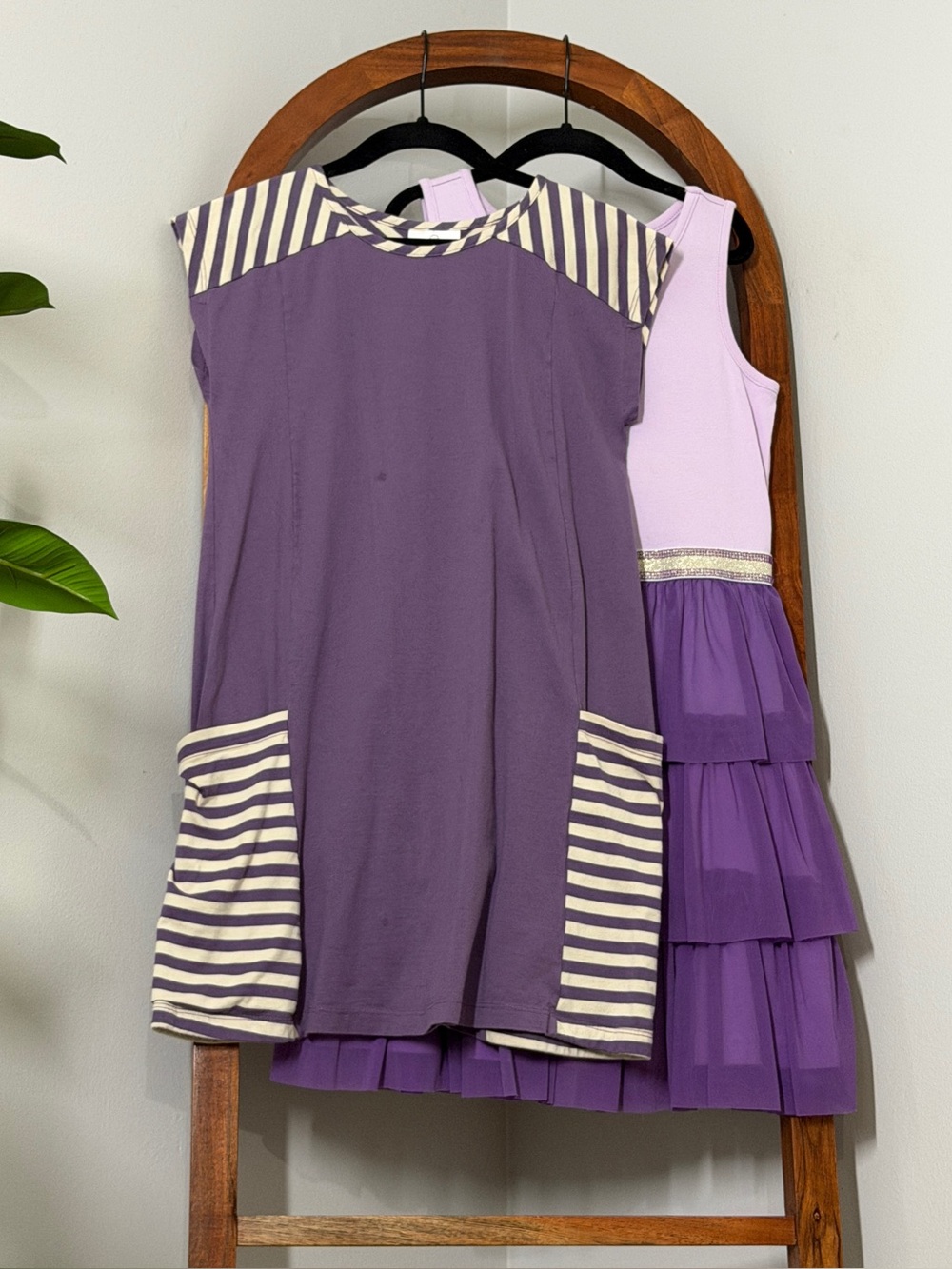 Hanna Andersson Kids 8/10 Lot of 2 Purple Tulle Striped Dresses